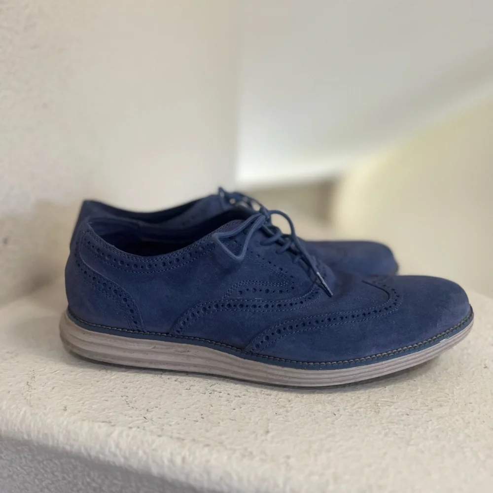 Cole Haan Lunargrand Navy Blue Suede Wingtip Oxford Men's Size 11‎ Office Shoes